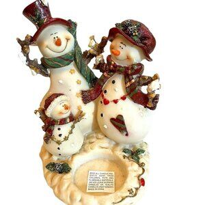 VTG Y2K Snowman Family Candle Holder Figurine Resin 6" Christmas Holiday Collage